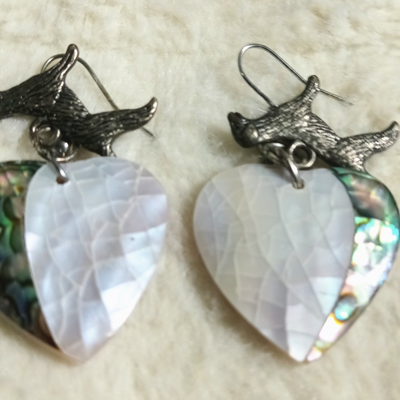 Natural Handcrafted Mother of Pearl Abalone Heart and Dog Charm Earrings - Picture 10 of 10